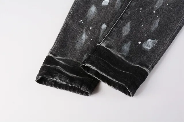 Purple Brand Distressed Paint-Splatter Slim-Fit Jeans 3