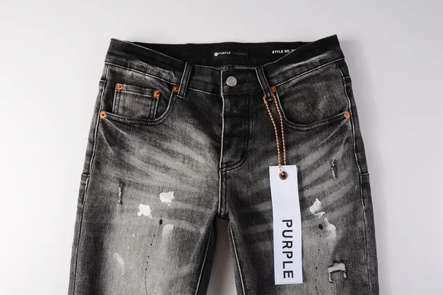 Purple Brand Distressed Paint-Splatter Slim-Fit Jeans 14