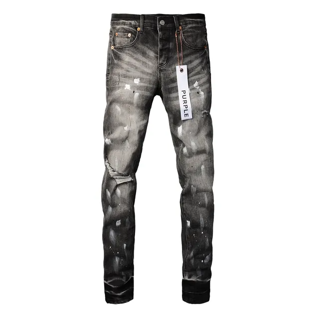 Purple Brand Distressed Paint-Splatter Slim-Fit Jeans 16