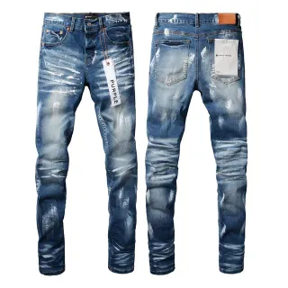 Purple Brand Distressed Paint-Splatter Slim Straight Jeans