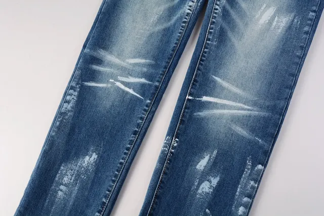 Purple Brand Distressed Paint-Splatter Slim Straight Jeans 8