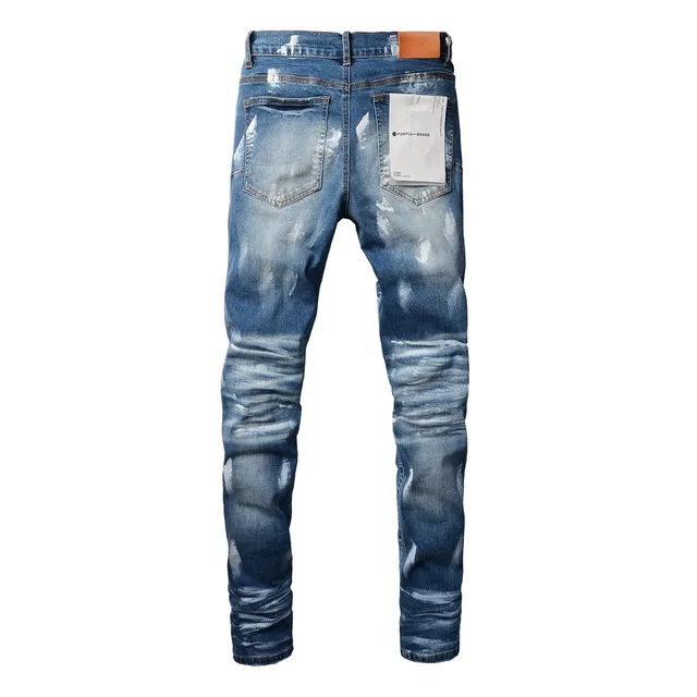 Purple Brand Distressed Paint-Splatter Slim Straight Jeans 14