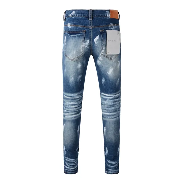 Purple Brand Distressed Paint-Splatter Slim Straight Jeans 16