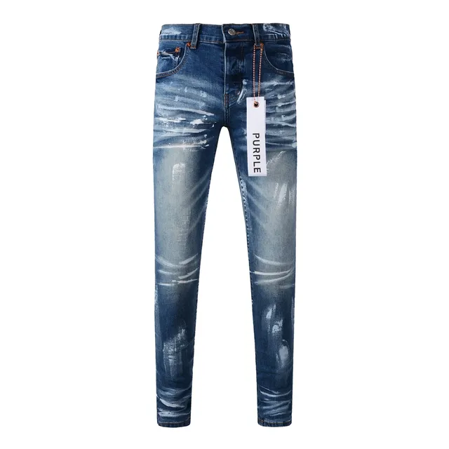 Purple Brand Distressed Paint-Splatter Slim Straight Jeans 17