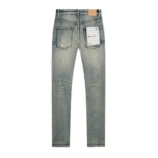 Purple Brand Distressed Paint-Splattered Slim-Fit Light Wash Jeans 3