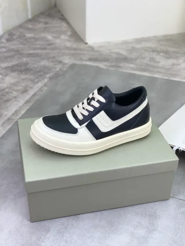Rick Owens Black Beige Low-Top Platform Perforated Toe Cap Lifestyle Sneakers 4