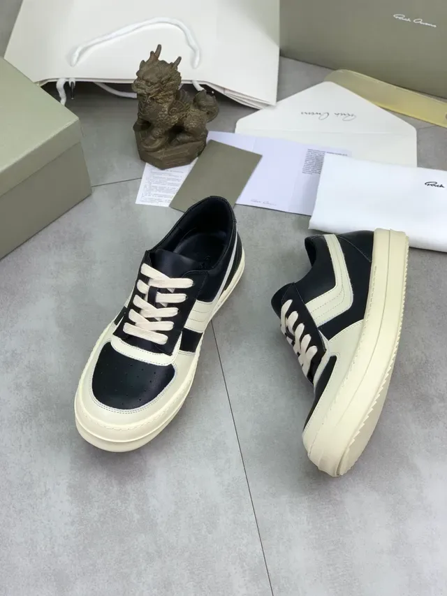 Rick Owens Black Beige Low-Top Platform Perforated Toe Cap Lifestyle Sneakers 5