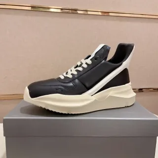 Rick Owens Black Beige Sculpted Sole Asymmetrical Heel Counter Chunky Sneakers