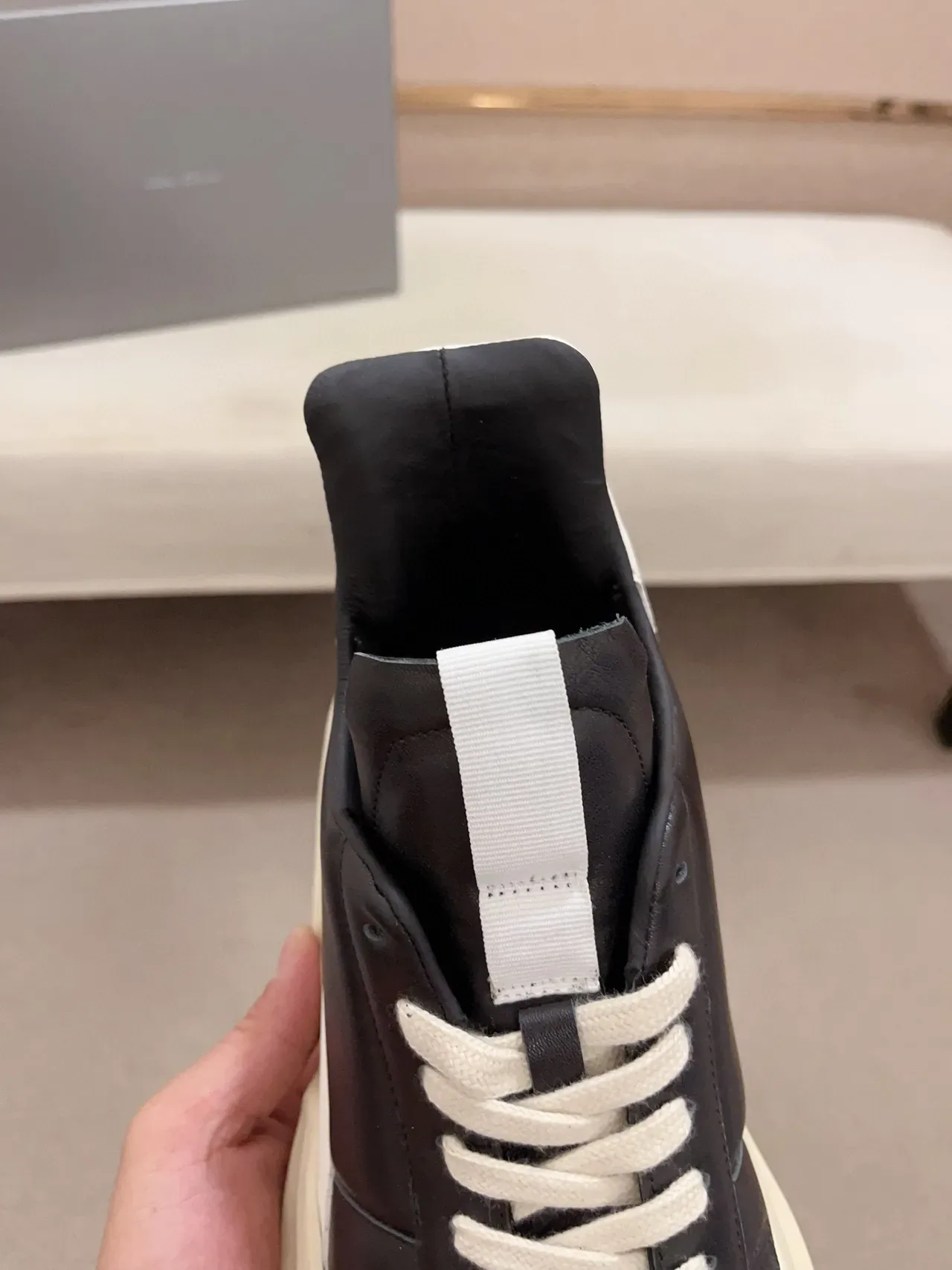 Rick Owens Black Beige Sculpted Sole Asymmetrical Heel Counter Chunky Sneakers 6