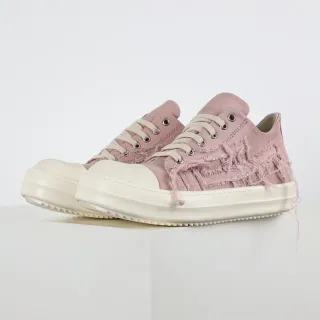 Rick Owens Pink Beige Deconstructed Canvas Frayed Detailing Lifestyle Sneakers