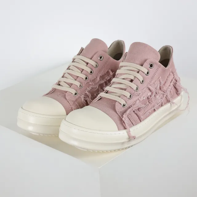 Rick Owens Pink Beige Deconstructed Canvas Frayed Detailing Lifestyle Sneakers 2