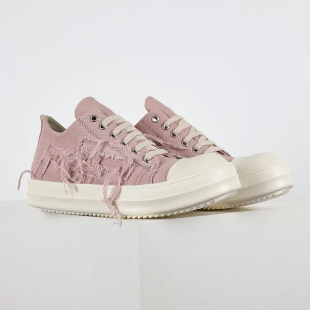 Rick Owens Pink Beige Deconstructed Canvas Frayed Detailing Lifestyle Sneakers 3
