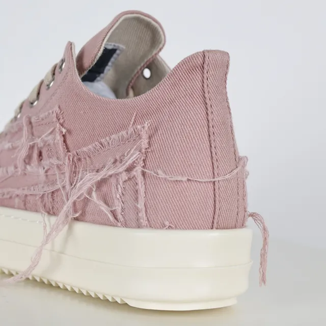 Rick Owens Pink Beige Deconstructed Canvas Frayed Detailing Lifestyle Sneakers 4
