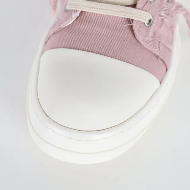 Rick Owens Pink Beige Deconstructed Canvas Frayed Detailing Lifestyle Sneakers 5