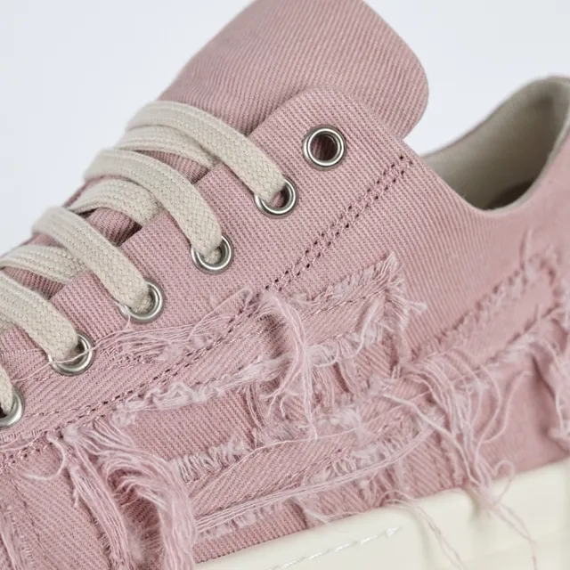 Rick Owens Pink Beige Deconstructed Canvas Frayed Detailing Lifestyle Sneakers 6
