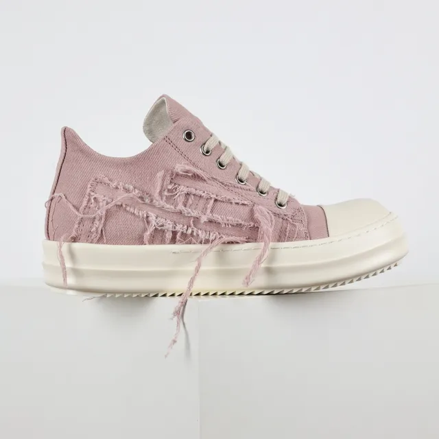 Rick Owens Pink Beige Deconstructed Canvas Frayed Detailing Lifestyle Sneakers 7
