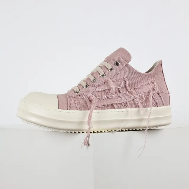 Rick Owens Pink Beige Deconstructed Canvas Frayed Detailing Lifestyle Sneakers 9