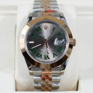 Rolex Datejust Gray Dial Green Roman Numerals Two-Tone Mechanical Watch