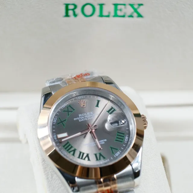 Rolex Datejust Cadran Gris Chiffres Romains Verts Deux Tons Montre Mécanique 5