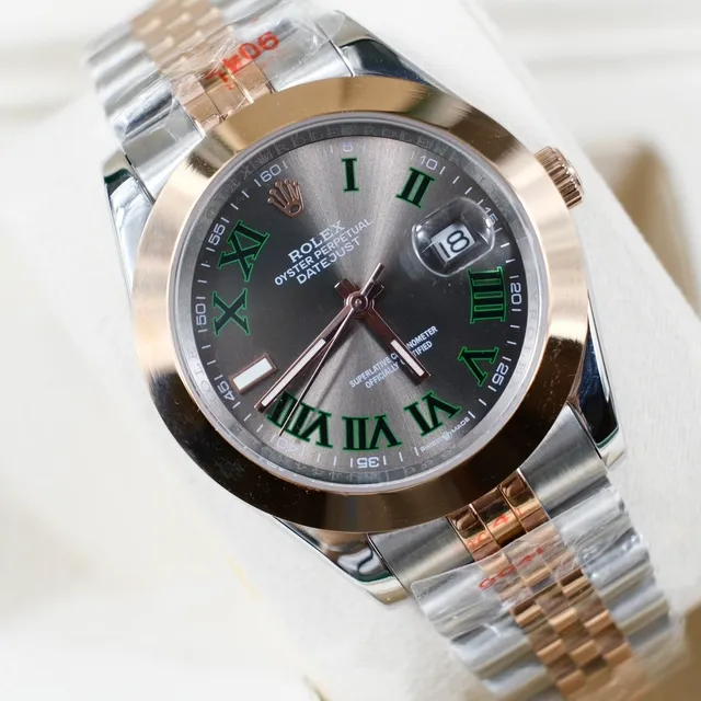 Rolex Datejust Cadran Gris Chiffres Romains Verts Deux Tons Montre Mécanique 6