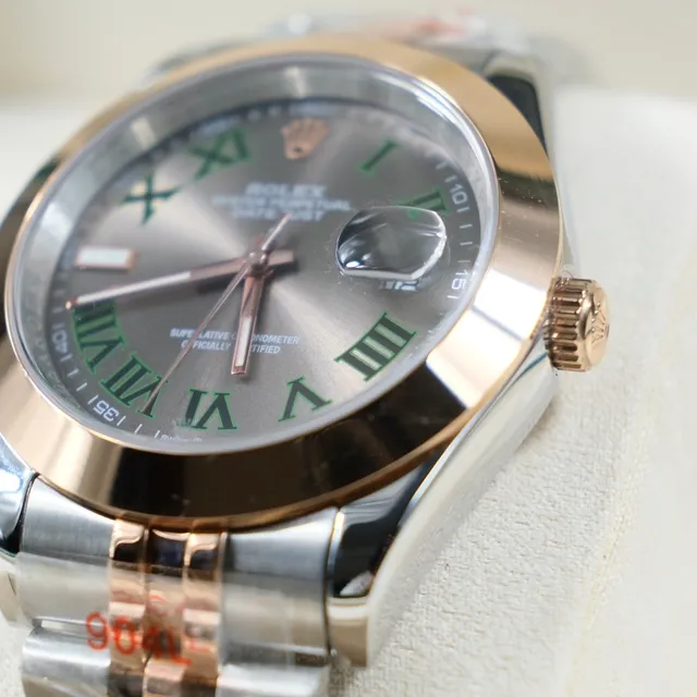 Rolex Datejust Cadran Gris Chiffres Romains Verts Deux Tons Montre Mécanique 8