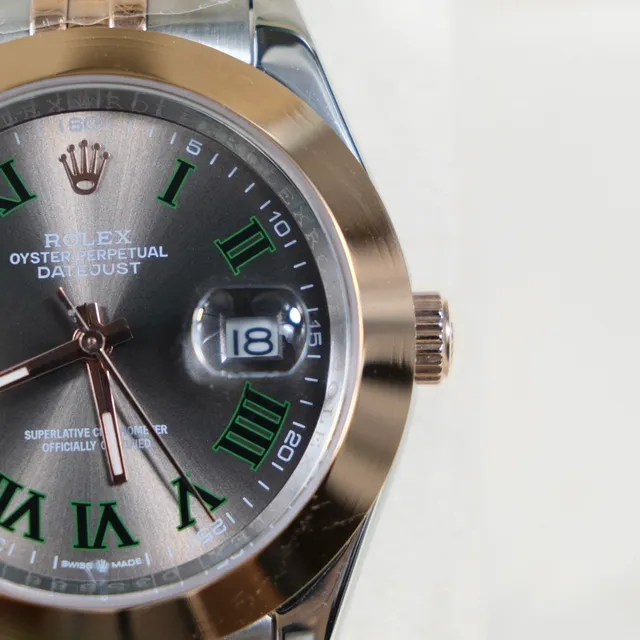 Rolex Datejust Cadran Gris Chiffres Romains Verts Deux Tons Montre Mécanique 9