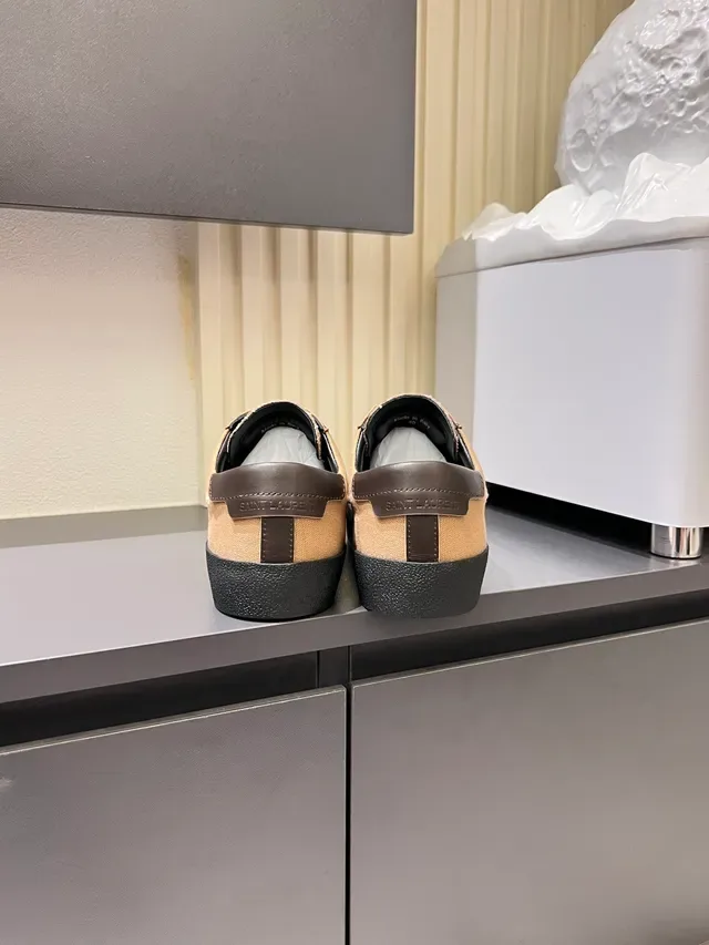 Saint Laurent Beige and Brown Canvas Leather Sneakers 2