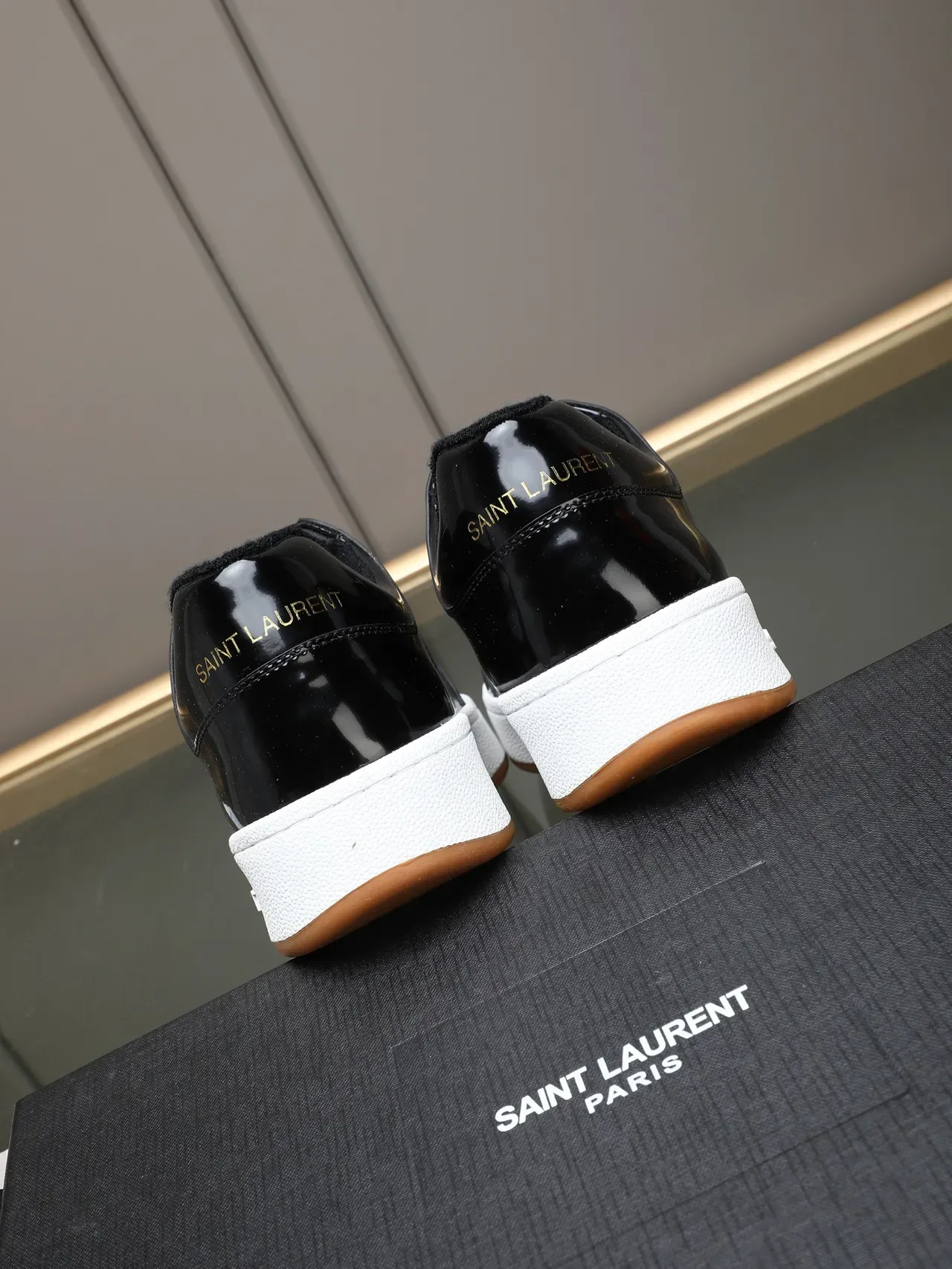 Saint Laurent Black Brown Glossy Patent Leather Perforated Panel Lifestyle Sneakers 3