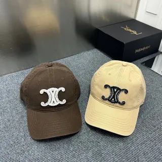 Saint Laurent Brown Beige Embroidered Monogram Six-Panel Construction Baseball Cap
