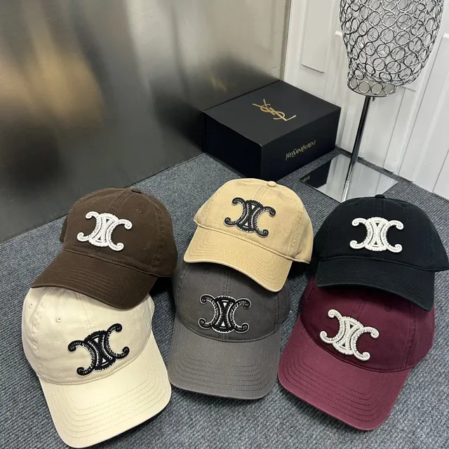 Saint Laurent Brown Beige Embroidered Monogram Six-Panel Construction Baseball Cap 2