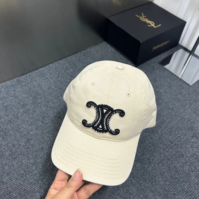 Saint Laurent Brown Beige Embroidered Monogram Six-Panel Construction Baseball Cap 4