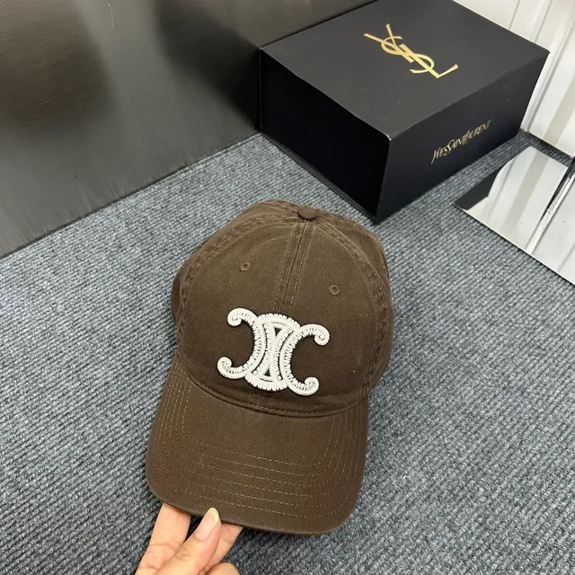 Saint Laurent Brown Beige Embroidered Monogram Six-Panel Construction Baseball Cap 5