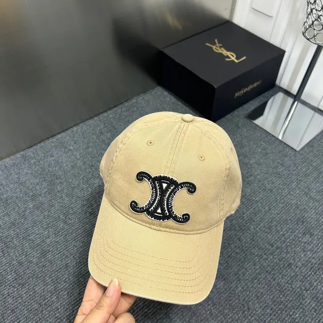 Saint Laurent Brown Beige Embroidered Monogram Six-Panel Construction Baseball Cap 6