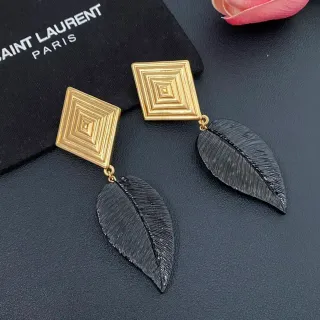 Saint Laurent Gold and Black Geometric Leaf Drop Earrings