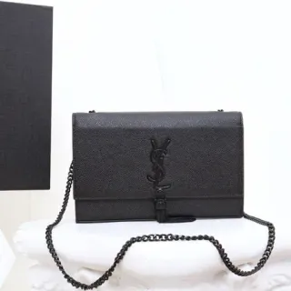 Saint Laurent Kate Black Structured Flap Front Embossed Monogram Chain Bag
