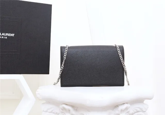 Saint Laurent Kate Black Structured Flap Front Embossed Monogram Chain Bag 7