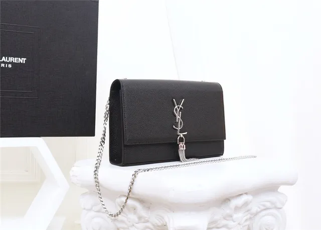 Saint Laurent Kate Black Structured Flap Front Embossed Monogram Chain Bag 8