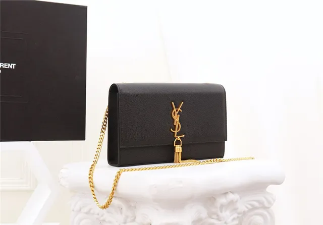Saint Laurent Kate Black Structured Flap Front Embossed Monogram Chain Bag 16
