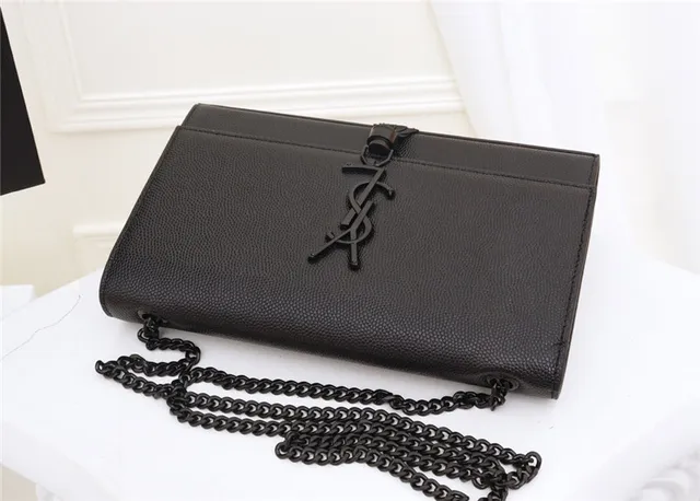 Saint Laurent Kate Black Structured Flap Front Embossed Monogram Chain Bag 23