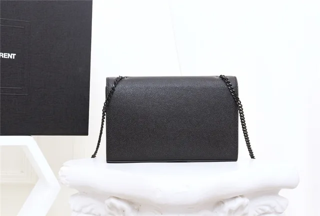 Saint Laurent Kate Black Structured Flap Front Embossed Monogram Chain Bag 24