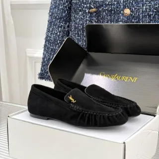 Saint Laurent Loafer Black Suede Gold Logo Loafers
