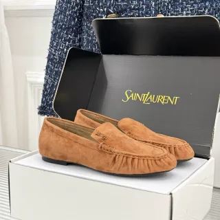 Saint Laurent Loafer Brown Black Suede Ruched Vamp Loafer