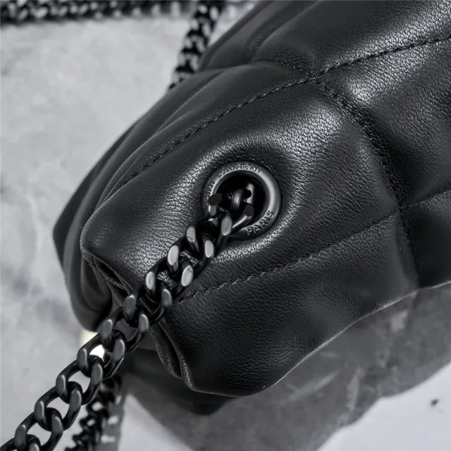 Saint Laurent Loulou Beige Gold Quilted Diamond Stitching Envelope Flap Chain Bag 6
