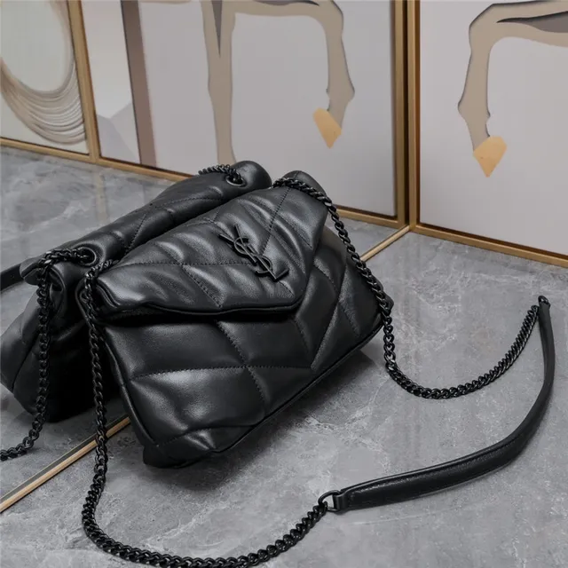 Saint Laurent Loulou Beige Gold Quilted Diamond Stitching Envelope Flap Chain Bag 9