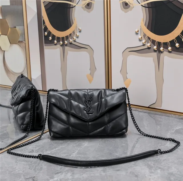 Saint Laurent Loulou Beige Gold Quilted Diamond Stitching Envelope Flap Chain Bag 10