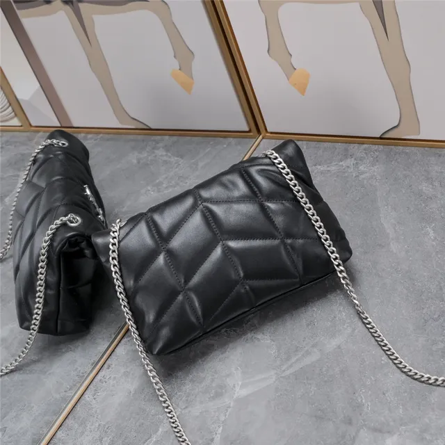 Saint Laurent Loulou Beige Gold Quilted Diamond Stitching Envelope Flap Chain Bag 15