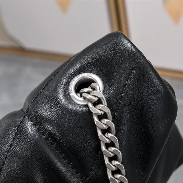 Saint Laurent Loulou Beige Gold Quilted Diamond Stitching Envelope Flap Chain Bag 16