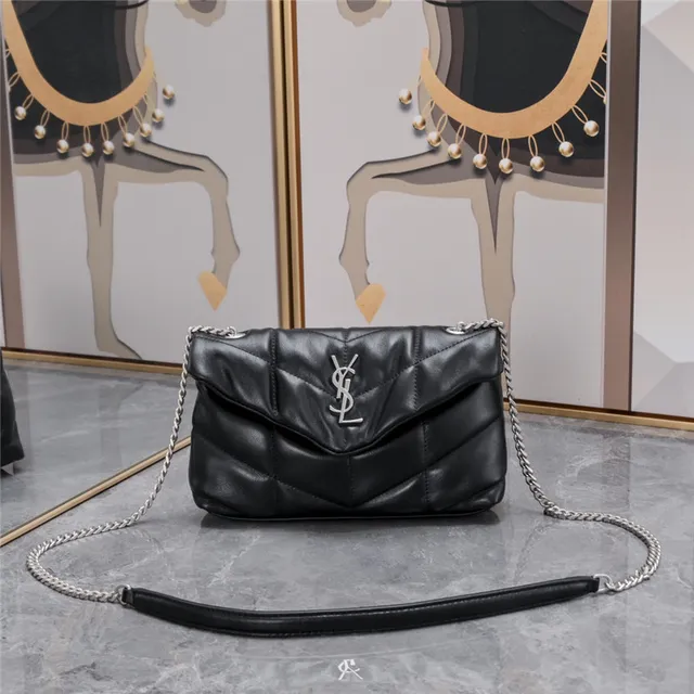 Saint Laurent Loulou Beige Gold Quilted Diamond Stitching Envelope Flap Chain Bag 19