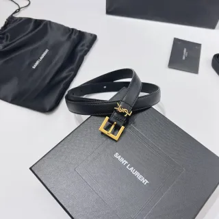 Saint Laurent Monogram 腰带 黑金 光滑 YSL 扣头 皮革腰带