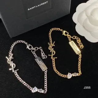 سوار Saint Laurent Monogram سلسلة فضة وذهب تشارم